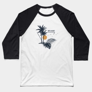 Palms In Tropical Leaves. Miami. Geometric Style Baseball T-Shirt